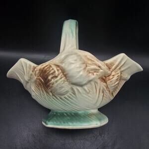 McCoy Rustic Line Basket Planter Pine Cone Green Brown Vintage USA Pottery